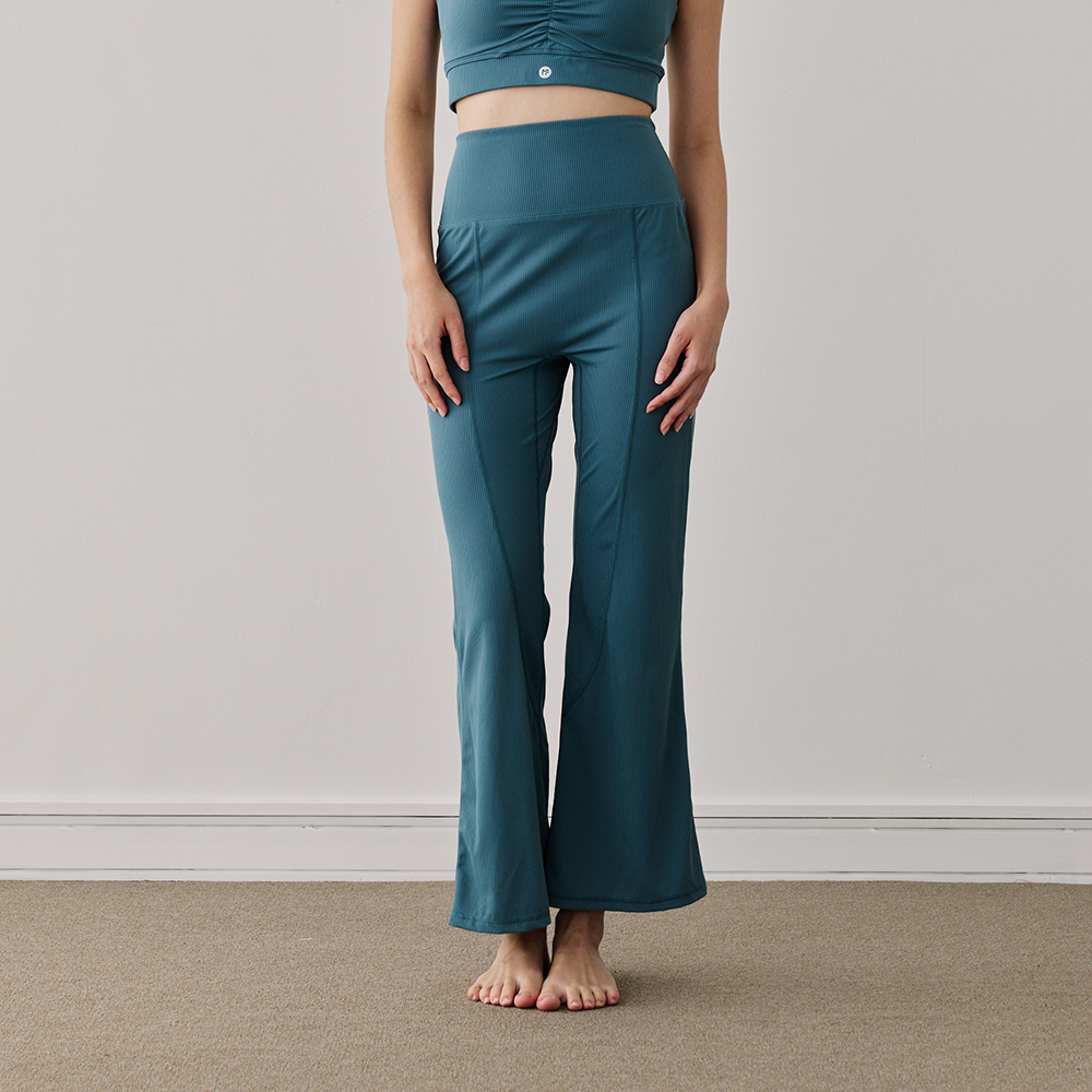 彈力羅紋 修身喇叭瑜珈褲