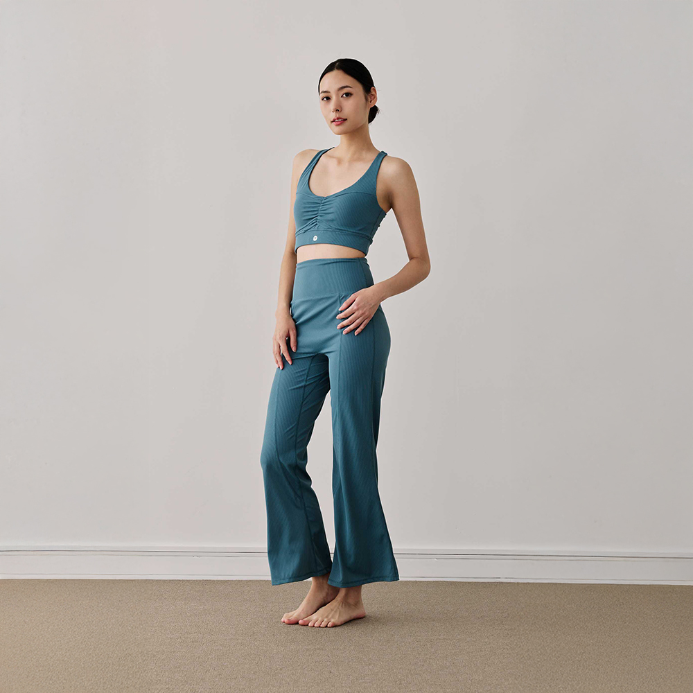 彈力羅紋 修身喇叭瑜珈褲