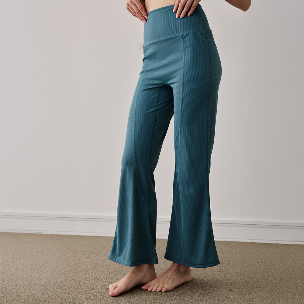 彈力羅紋 修身喇叭瑜珈褲