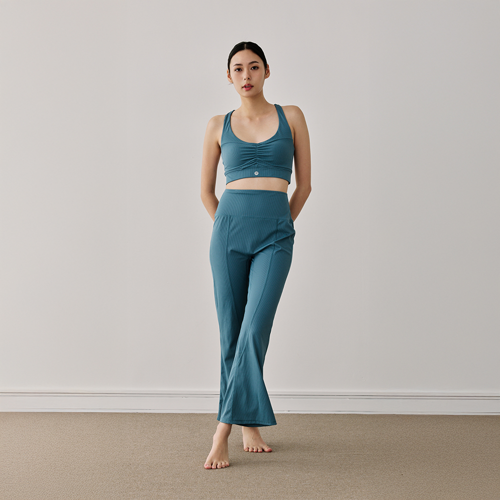 彈力羅紋 修身喇叭瑜珈褲