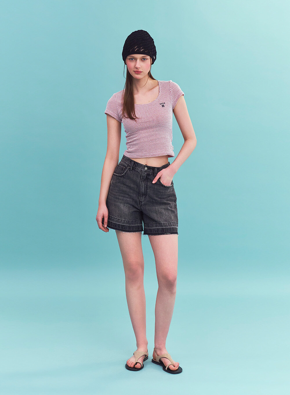 SATUR 女款 方領皺摺短袖上衣  SA262WTS18