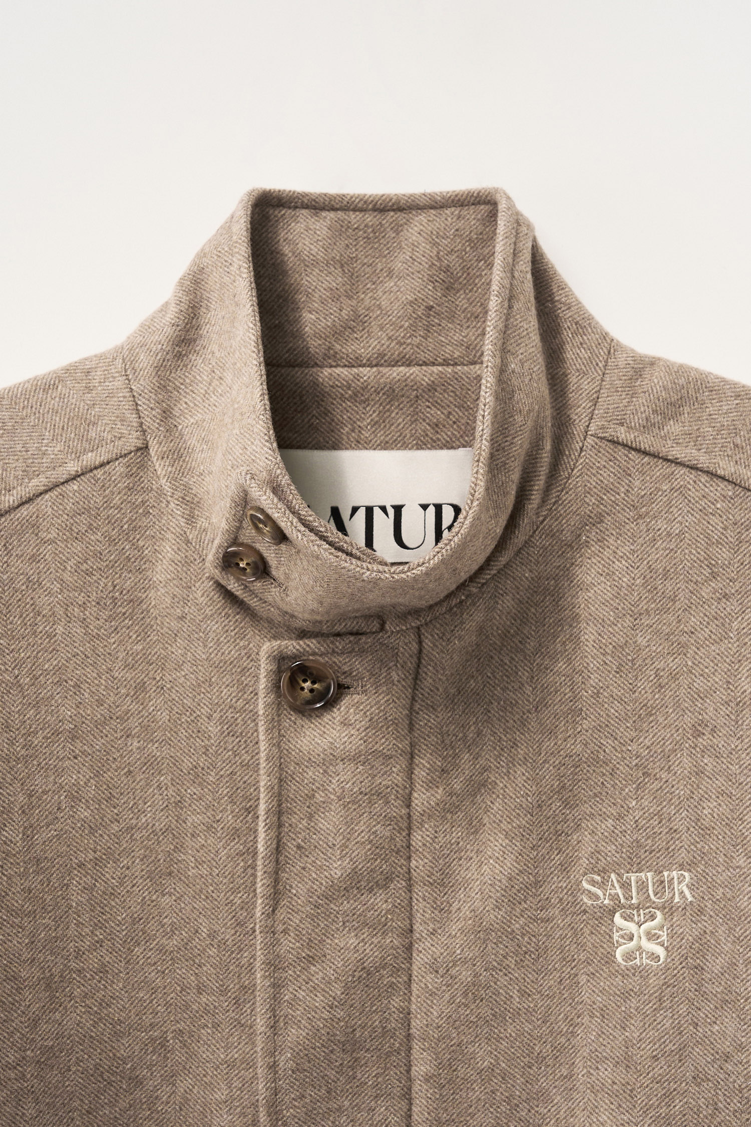 SATUR 羊毛混紡哈靈頓夾克 (M) Herringbone Wool Harrington Jacket