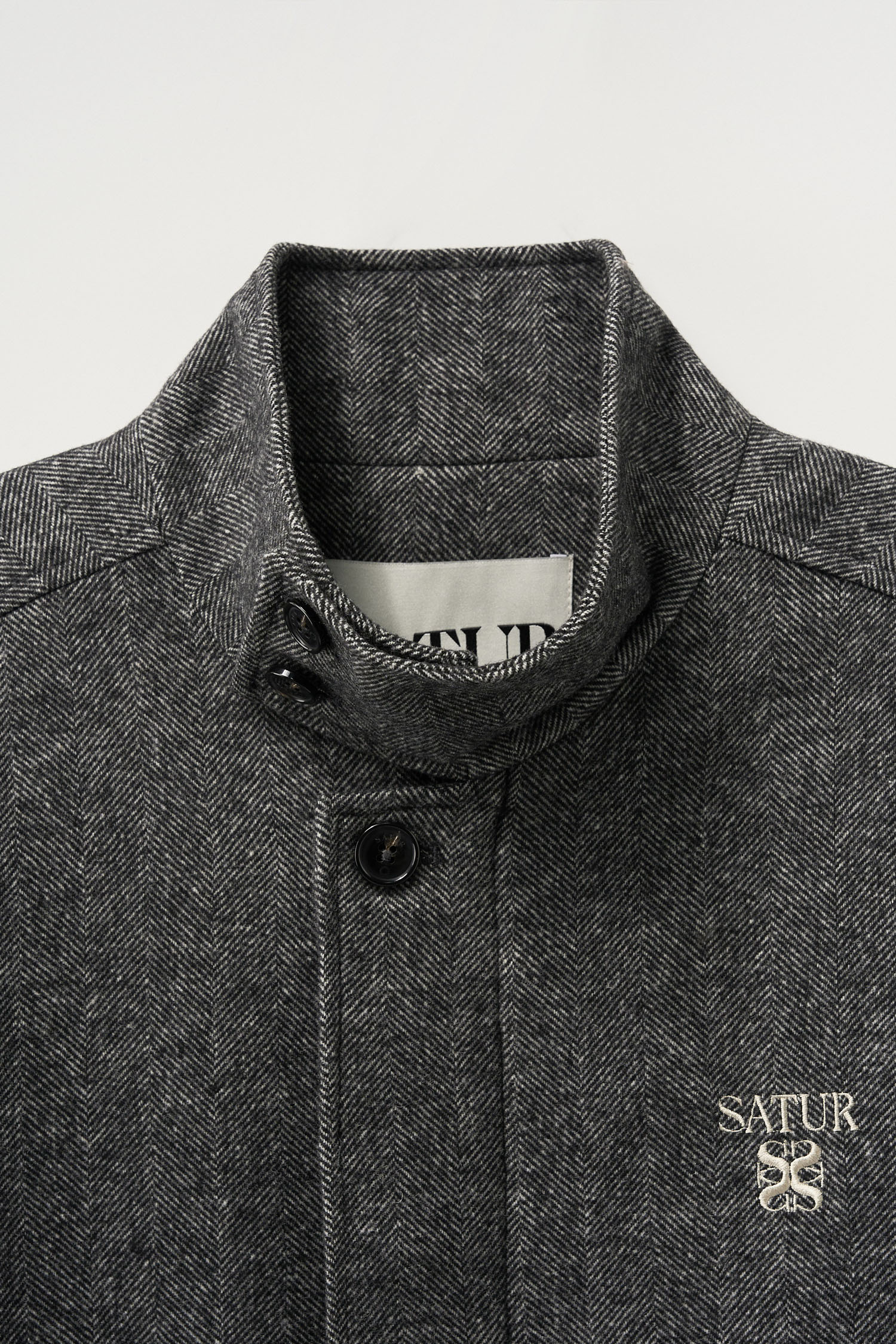 SATUR 羊毛混紡哈靈頓夾克 (M) Herringbone Wool Harrington Jacket