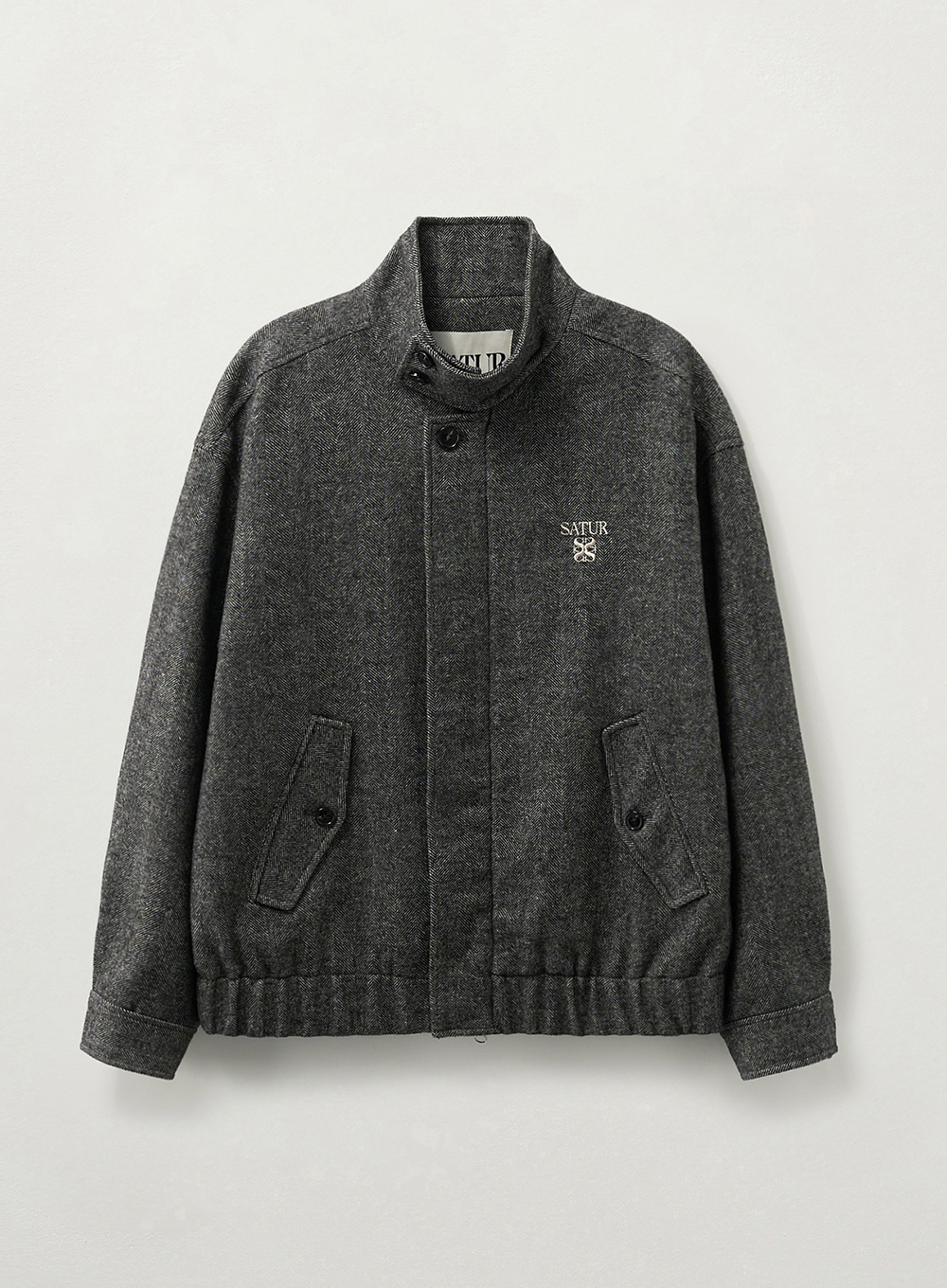 SATUR 羊毛混紡哈靈頓夾克 (M) Herringbone Wool Harrington Jacket