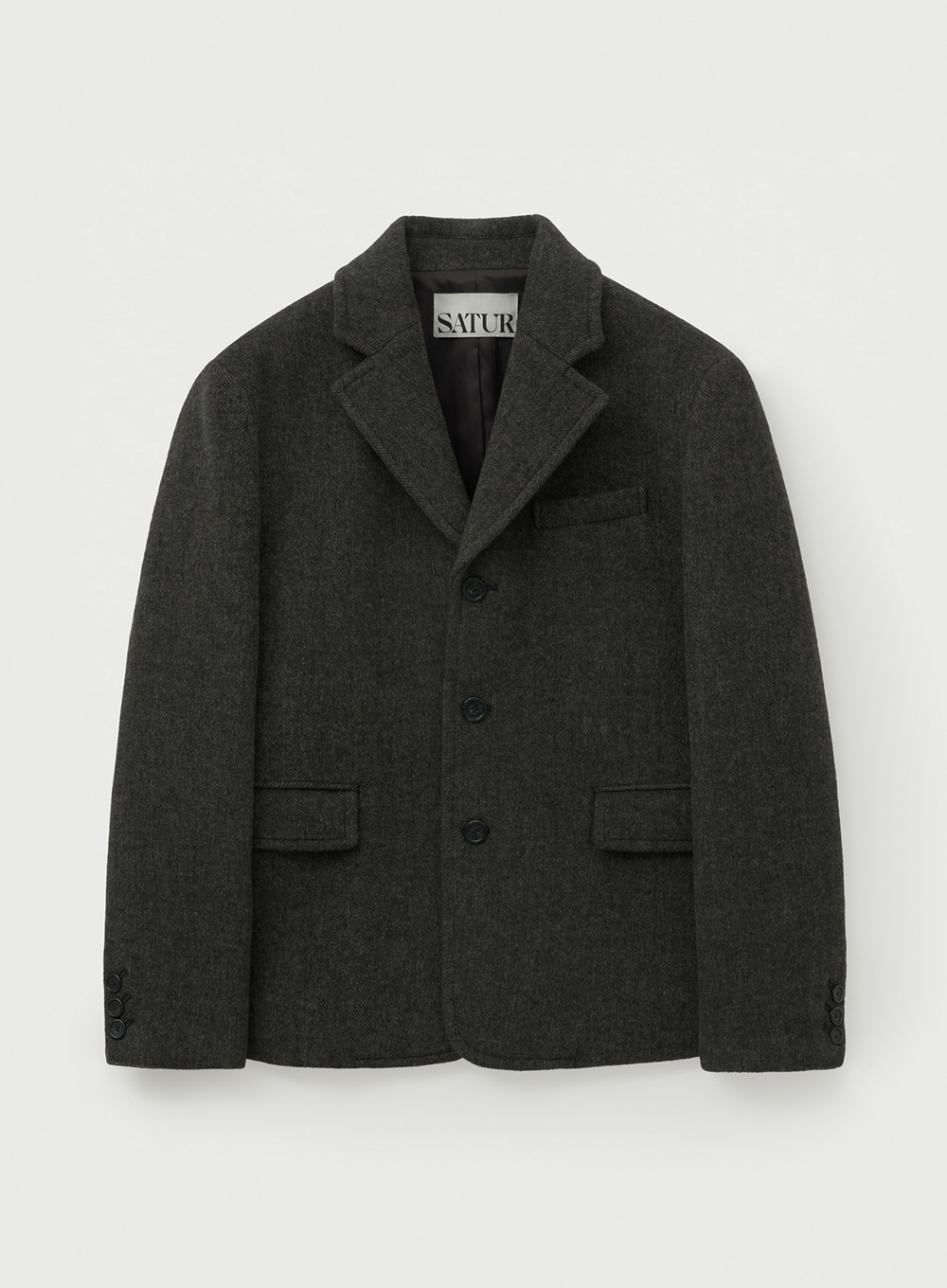 SATUR 羊毛混紡單排釦休閒西裝外套 (M) Herringbone Single Blazer