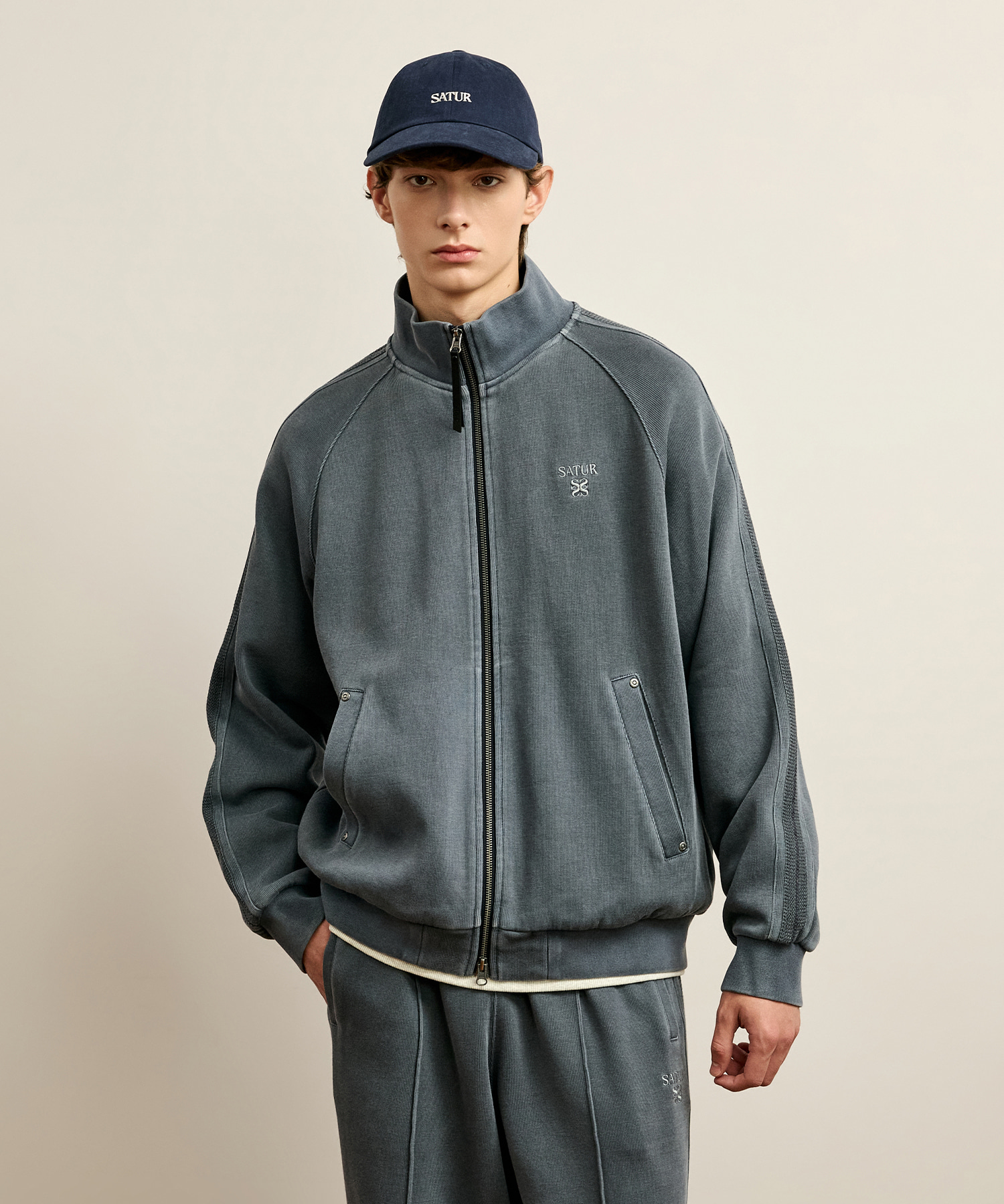 SATUR 水洗仿舊運動外套 (U) Lawton Pigment Track Zip-Up