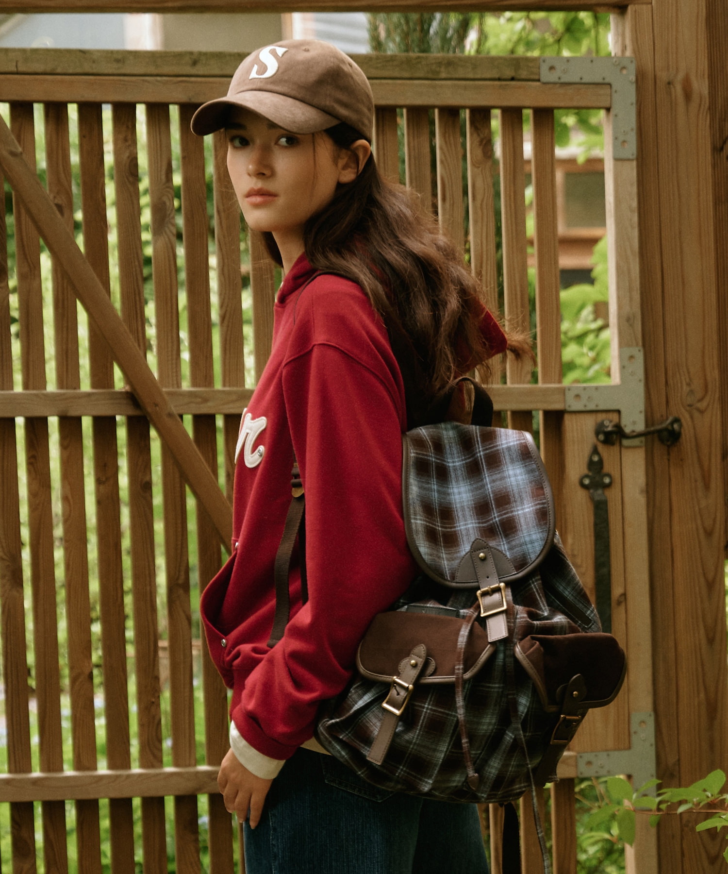 SATUR 前雙袋格紋水桶後背包 (U) Check Pocket Bucket Backpack