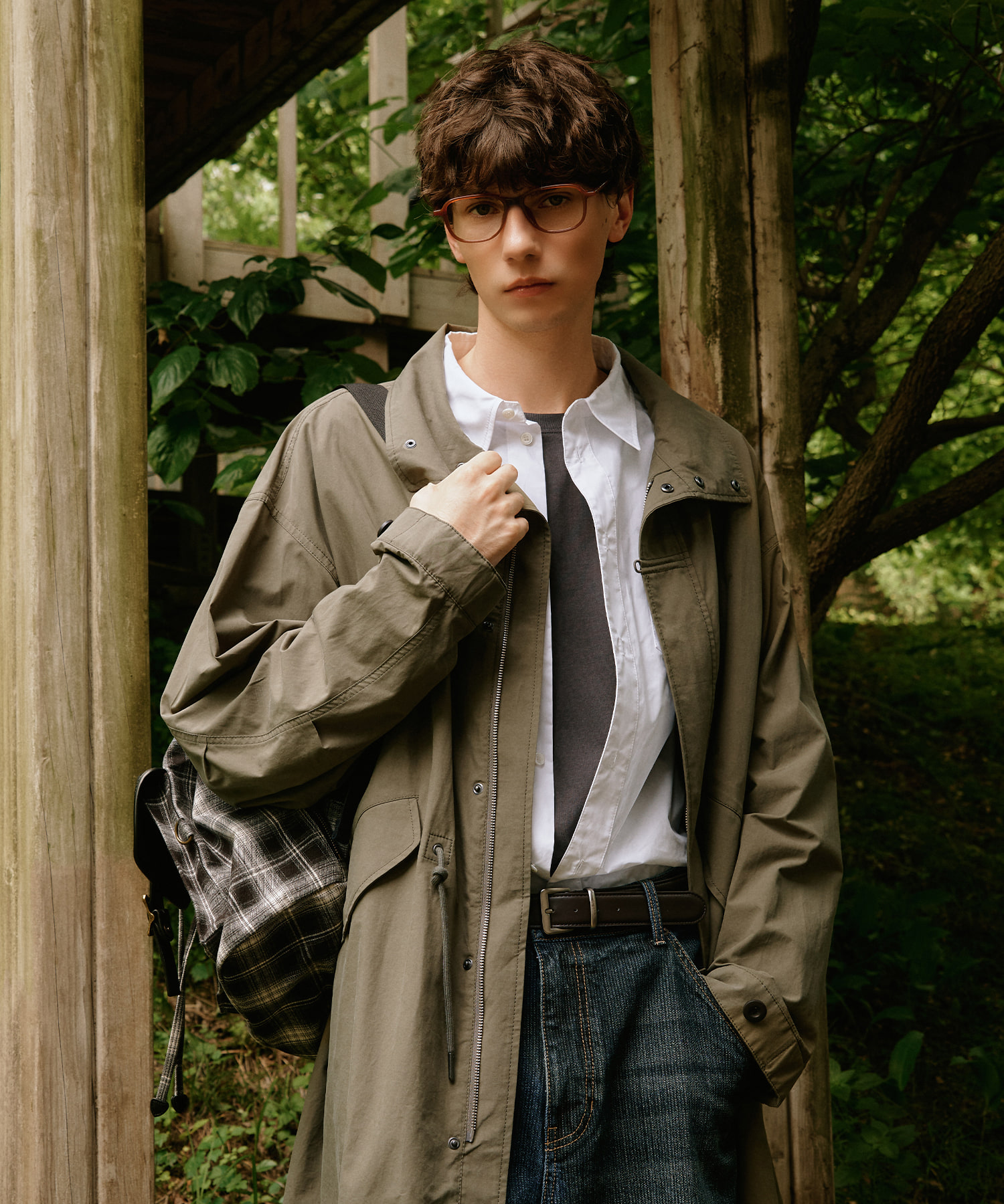 SATUR 前雙袋格紋水桶後背包 (U) Check Pocket Bucket Backpack
