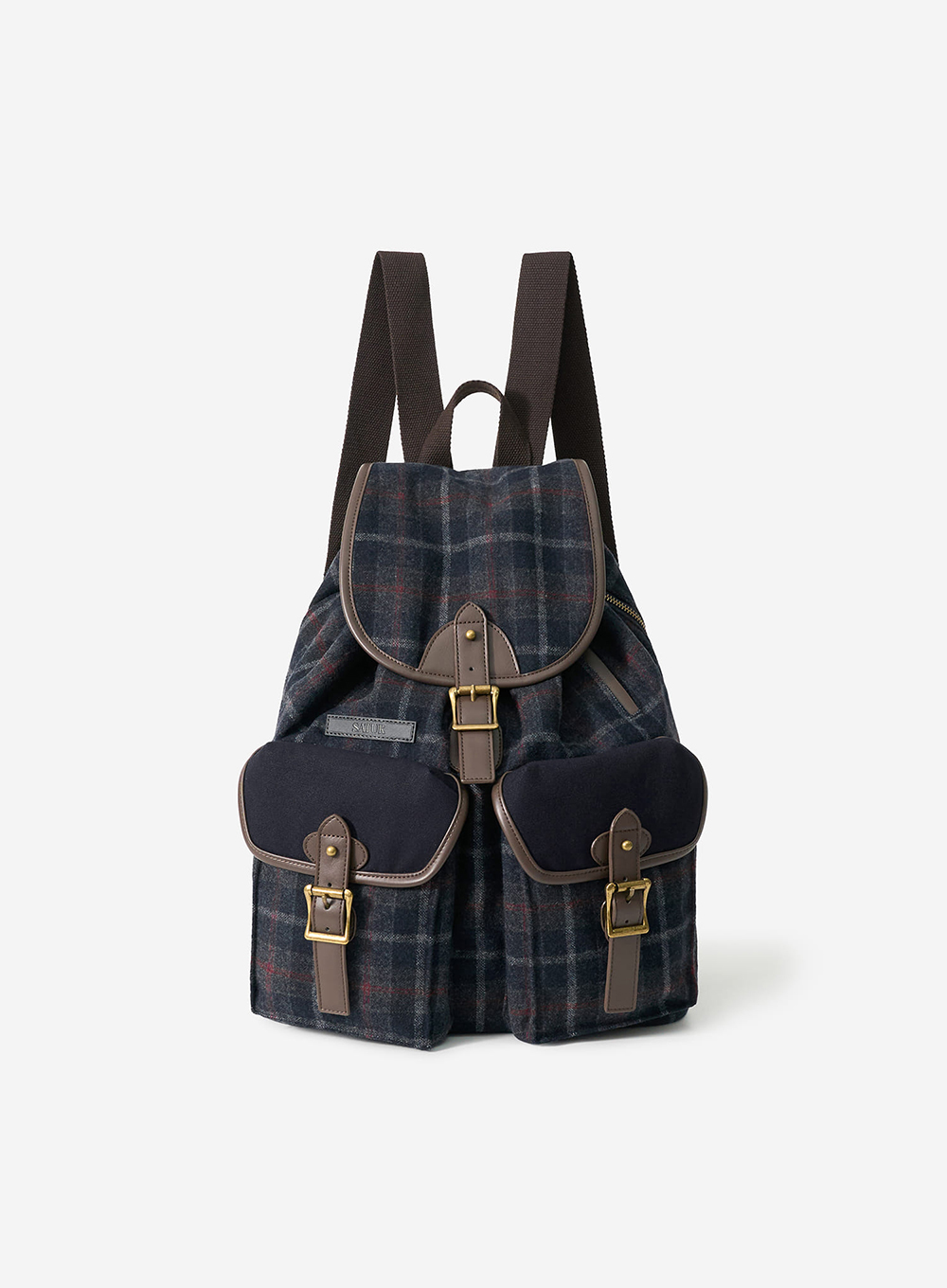 SATUR 前雙袋格紋水桶後背包 (U) Check Pocket Bucket Backpack