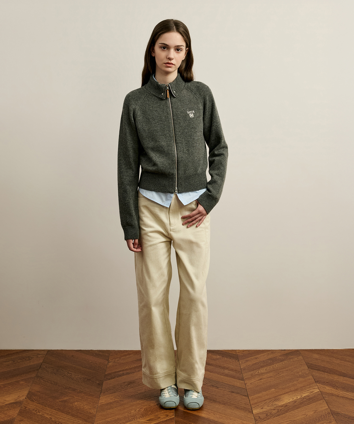 SATUR 喀什米爾混紡開襟針織衫 (W) Cashmere Blended Knit Zip-Up