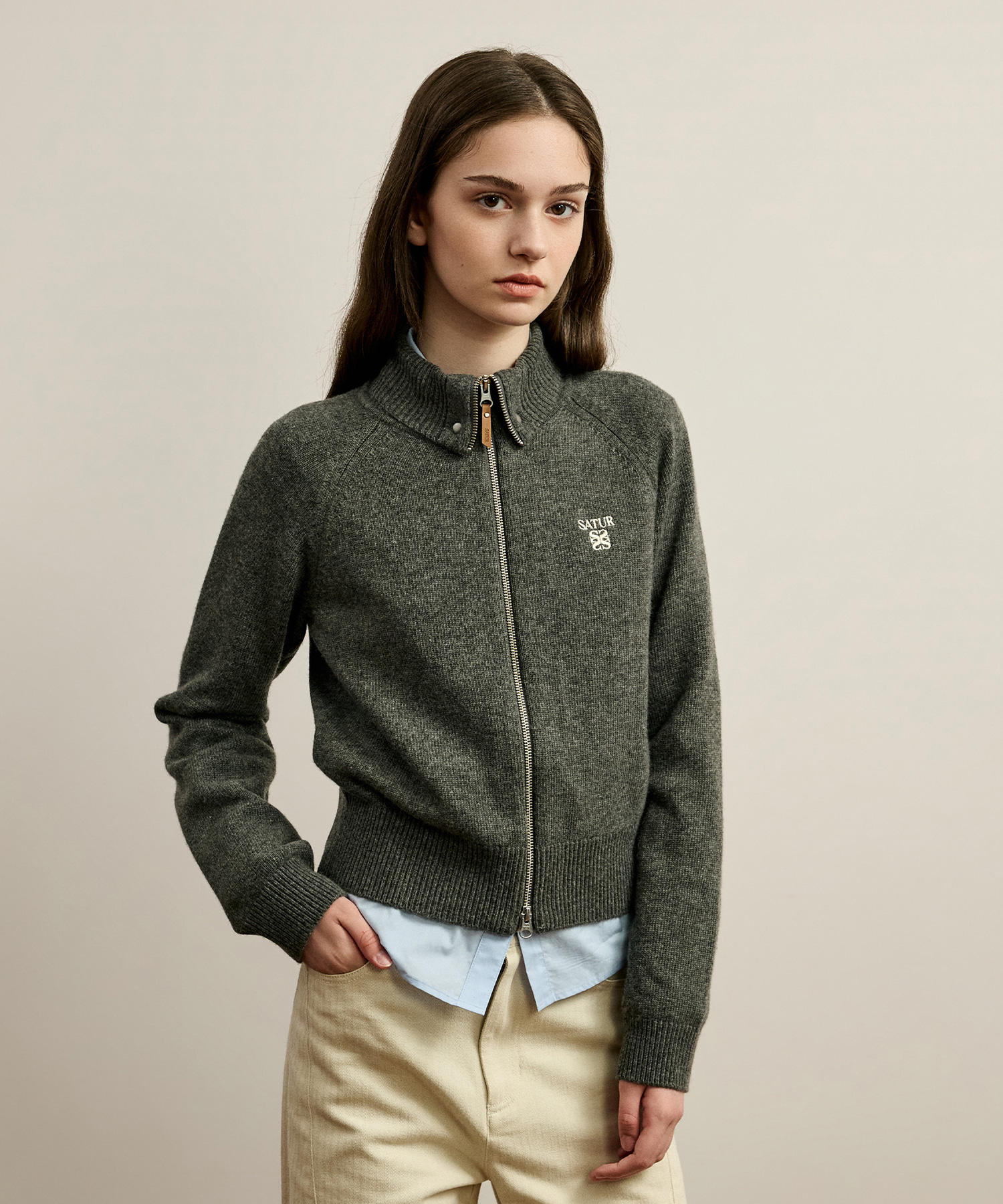 SATUR 喀什米爾混紡開襟針織衫 (W) Cashmere Blended Knit Zip-Up