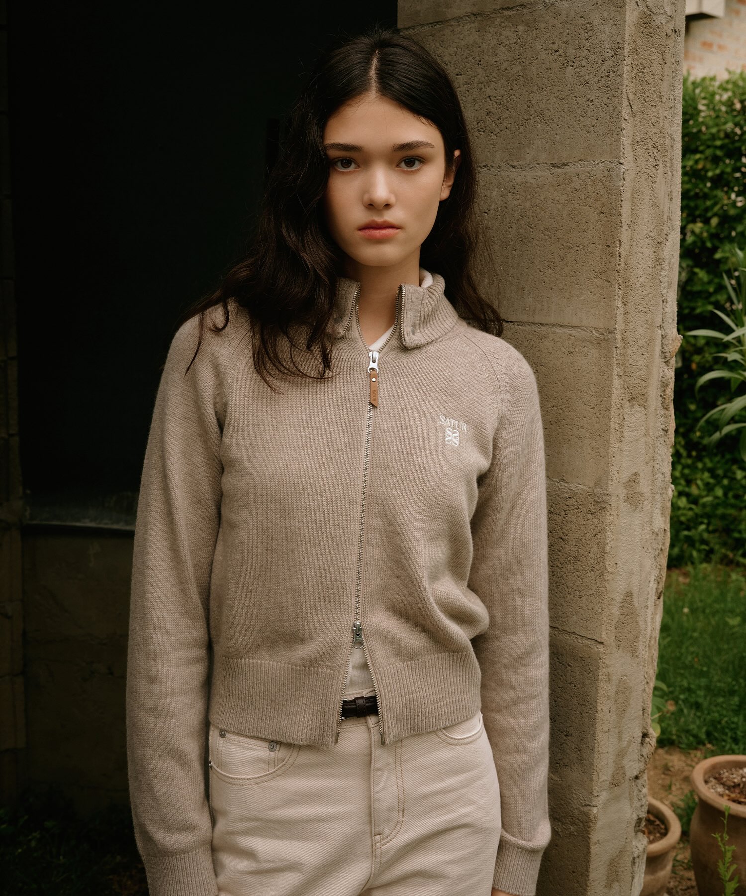 SATUR 喀什米爾混紡開襟針織衫 (W) Cashmere Blended Knit Zip-Up