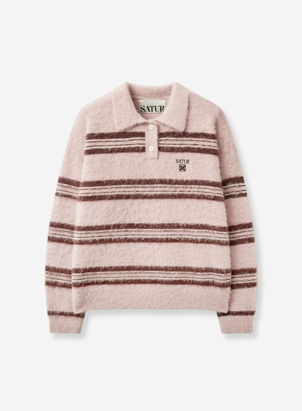 SATUR 條紋Polo領長袖針織衫 (U) Stripe Polo Knit