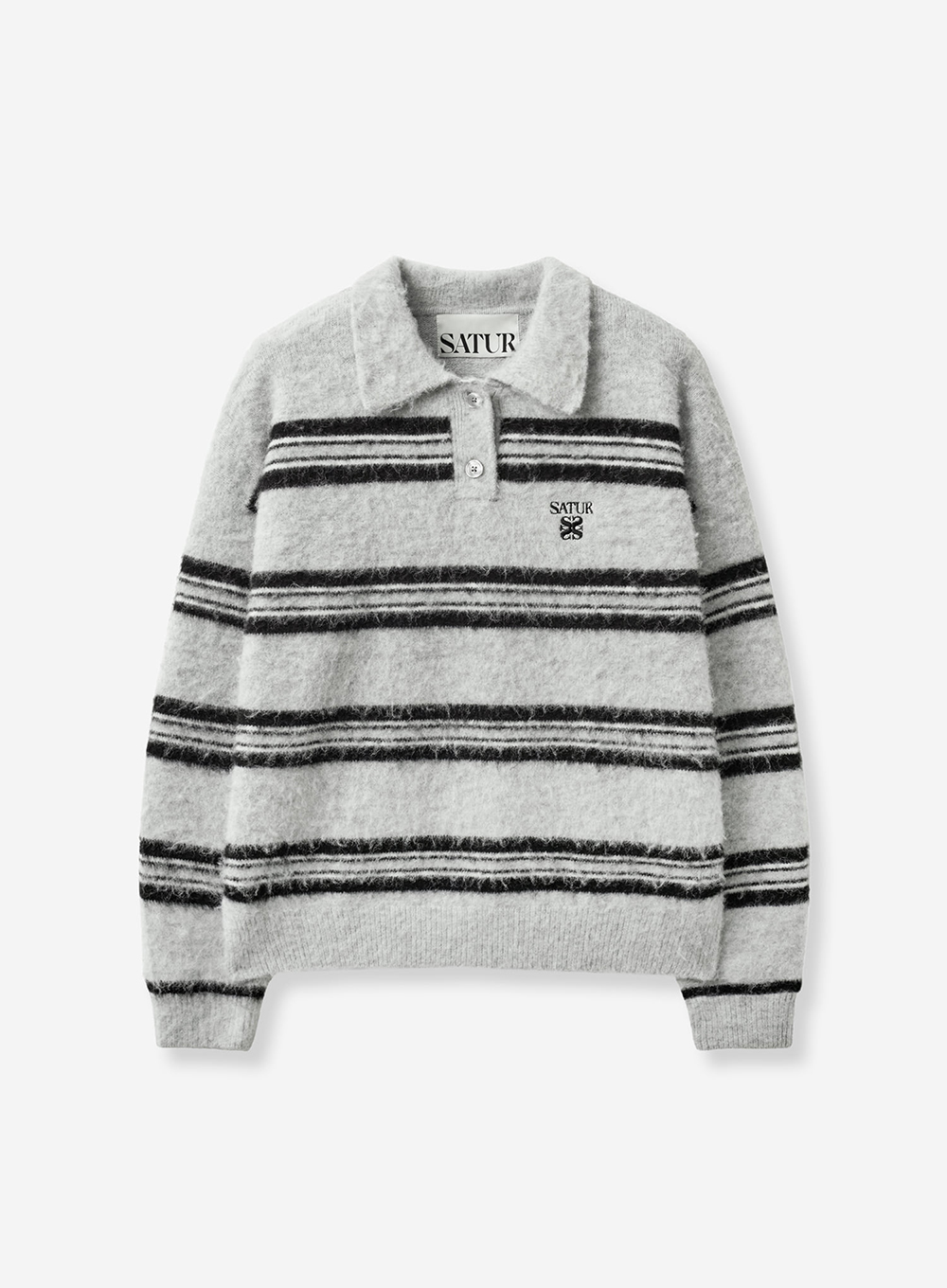 SATUR 條紋Polo領長袖針織衫 (U) Stripe Polo Knit