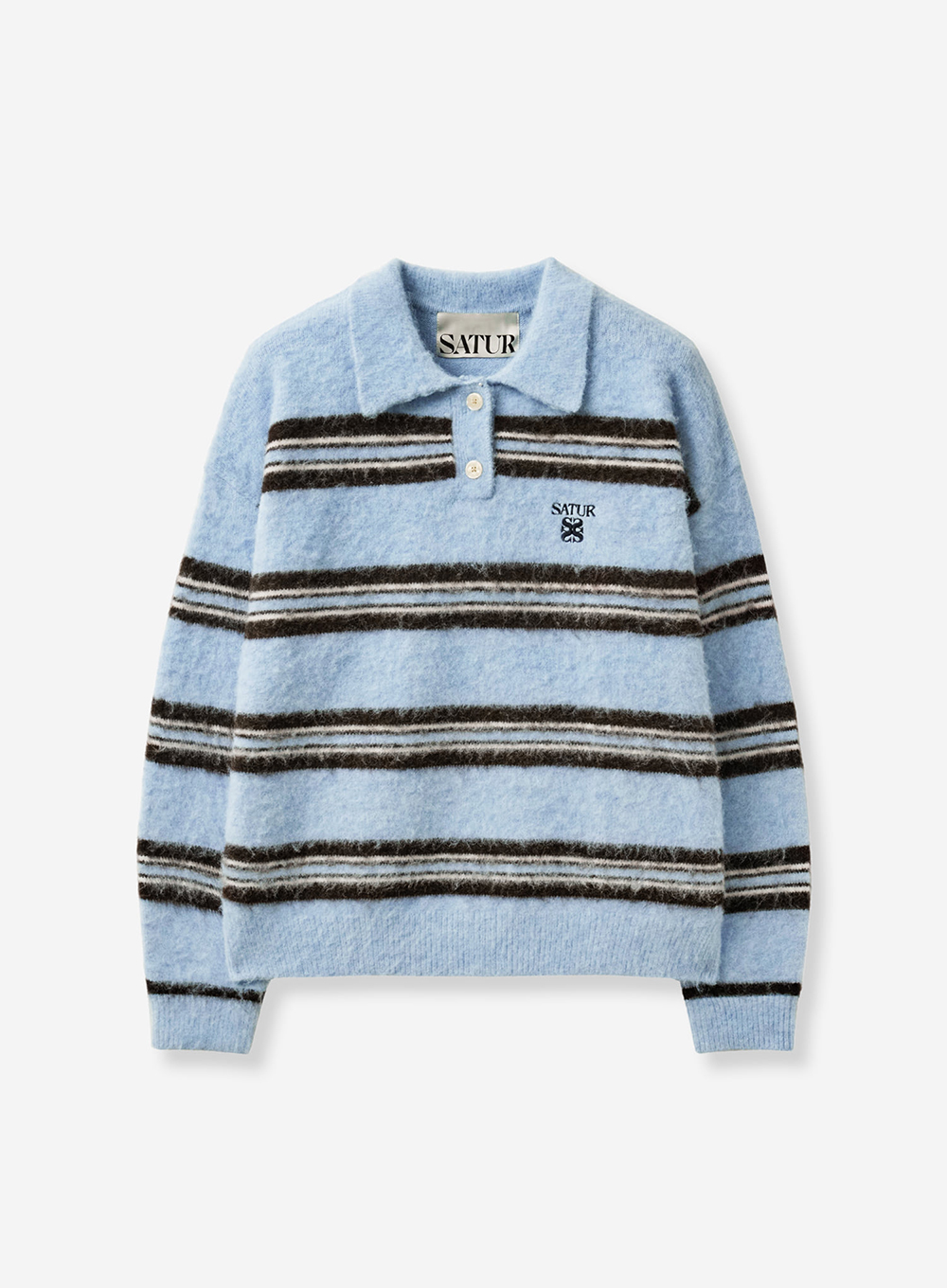 SATUR 條紋Polo領長袖針織衫 (U) Stripe Polo Knit