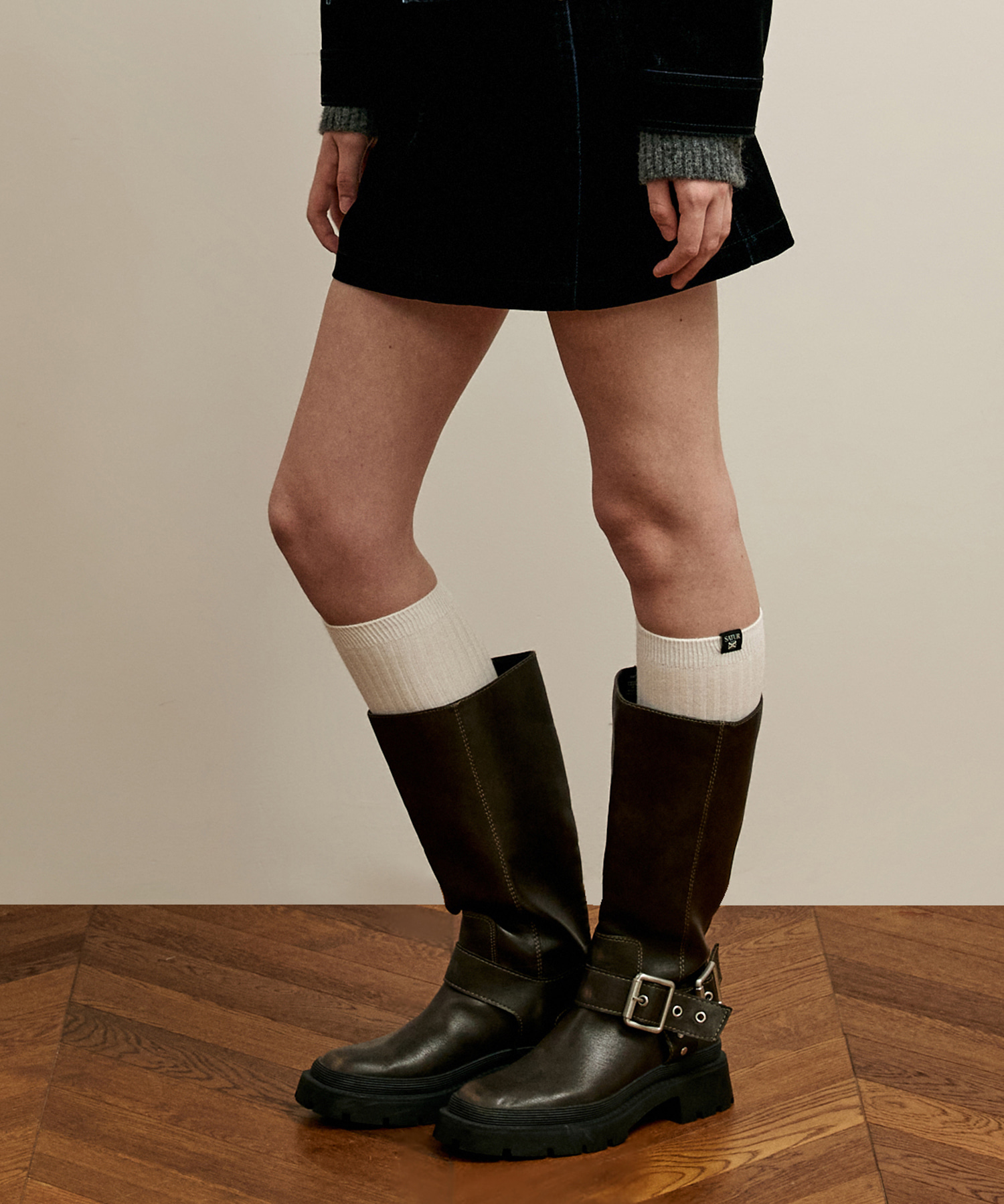 SATUR 經典織標及膝襪 (W) Basic Logo Label Knee Socks