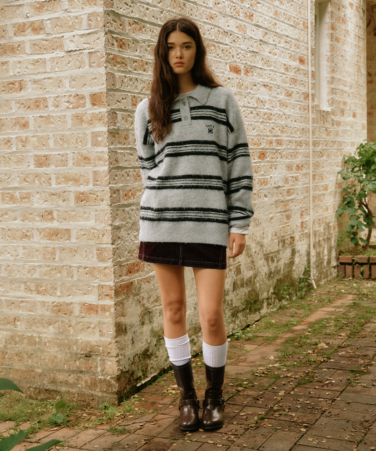 SATUR 經典織標及膝襪 (W) Basic Logo Label Knee Socks