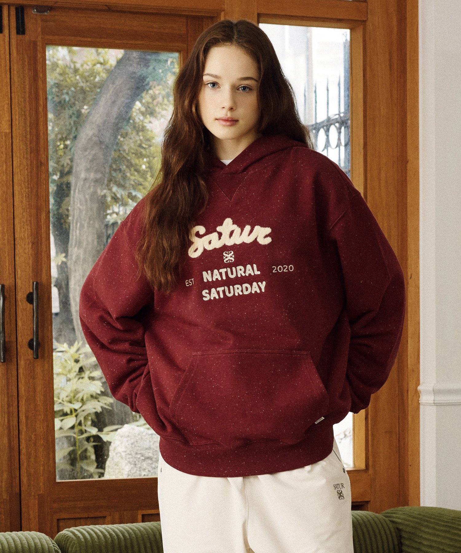 SATUR 彩點紗連帽長袖上衣 (U) Nep Hoodie
